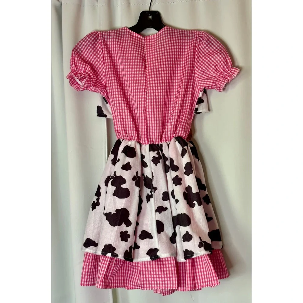 Girls Pink Cowgirl Western Sheriff Costume Gingham Cute Dress Cow Vest Hat Large